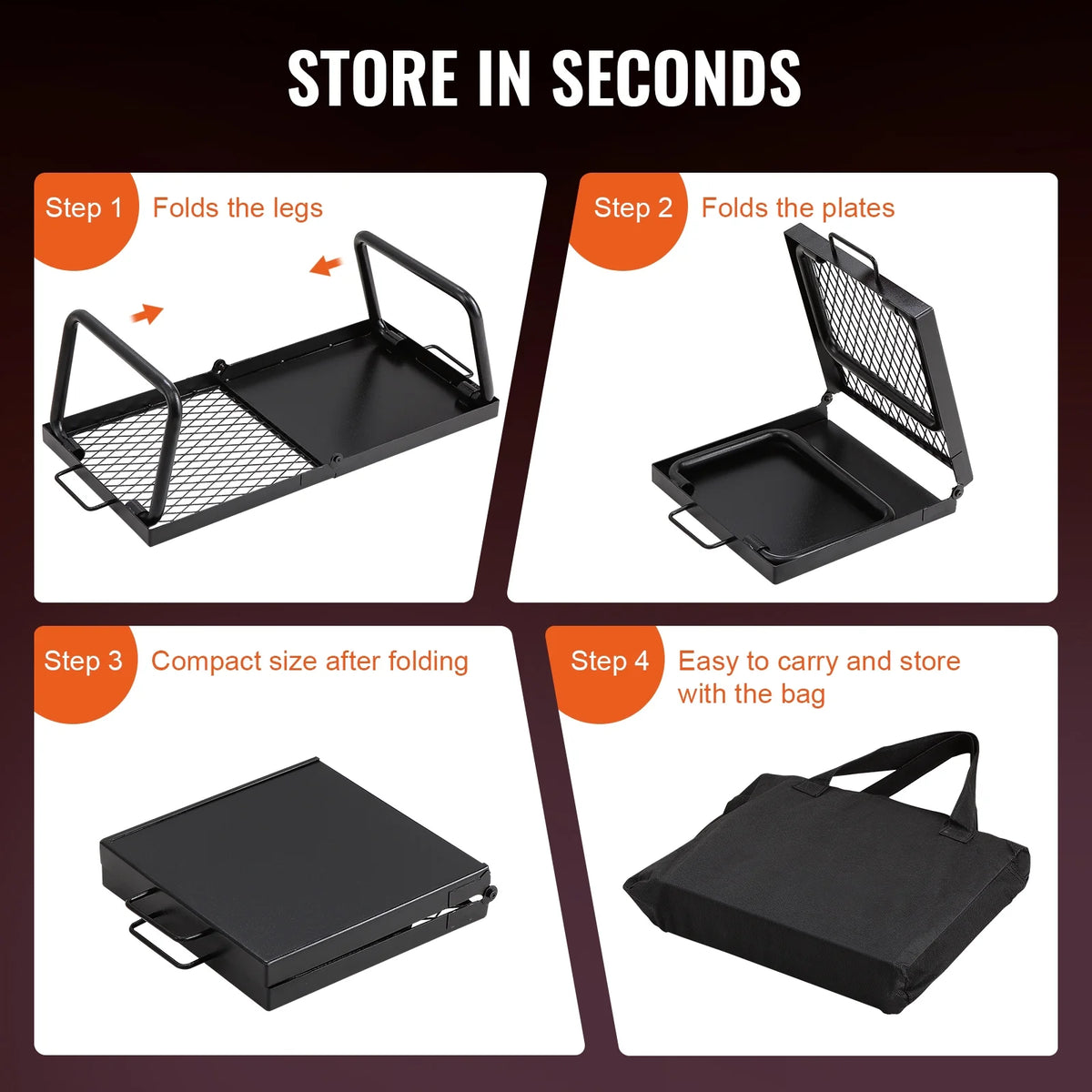 SKYSHALO Folding Campfire Grill Portable Camping Fire Pit Metal Outdoor BBQ Picnic