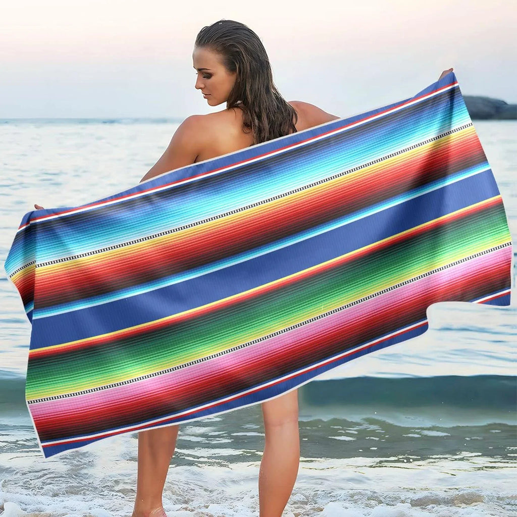 Bestwell Mexican Serape Blanket Stripes Beach Towel Oversized Towel Blanket, Thin Lightweight Microfiber Sand Free Quick Dry Towel, 30”X60” Multipurpose Pool Bath Yoga Swim Shower Towel