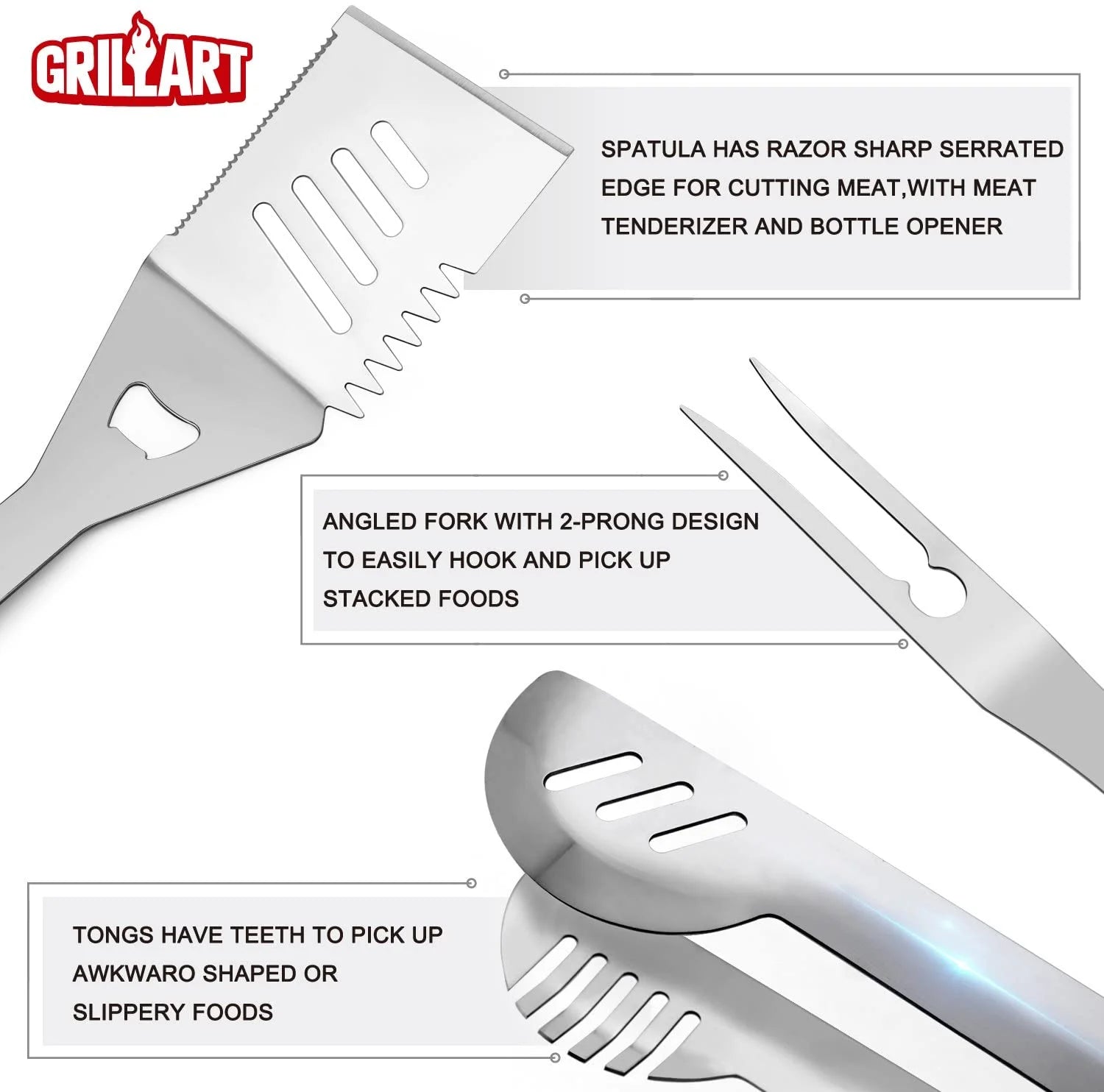 BBQ Grill Utensil Tools Set Reinforced BBQ Tongs 19-Piece Corrosion-free-Alloy Barbecue Grilling Accessories with Aluminum Storage Case -Complete Outdoor Grill Kit for Dad, Birthday Gift for Man