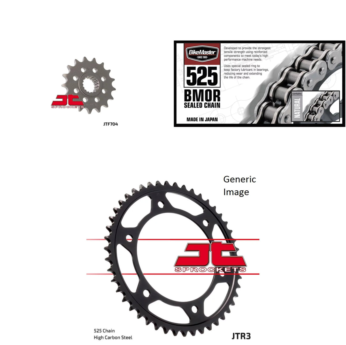 BIKEMASTER 525 BMOR Sealed Chain Natural, JT Front & Rear Sprocket Kit for Street BMW F800 GS 2009-2012