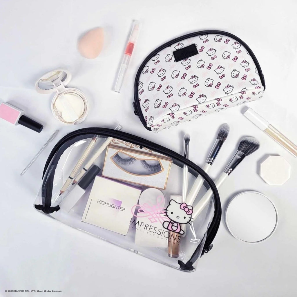 Impressions Vanity Hello Kitty 2 Pcs Nested Clutch Purses, Waterproof Travel Makeup Clutch Bag (White)
