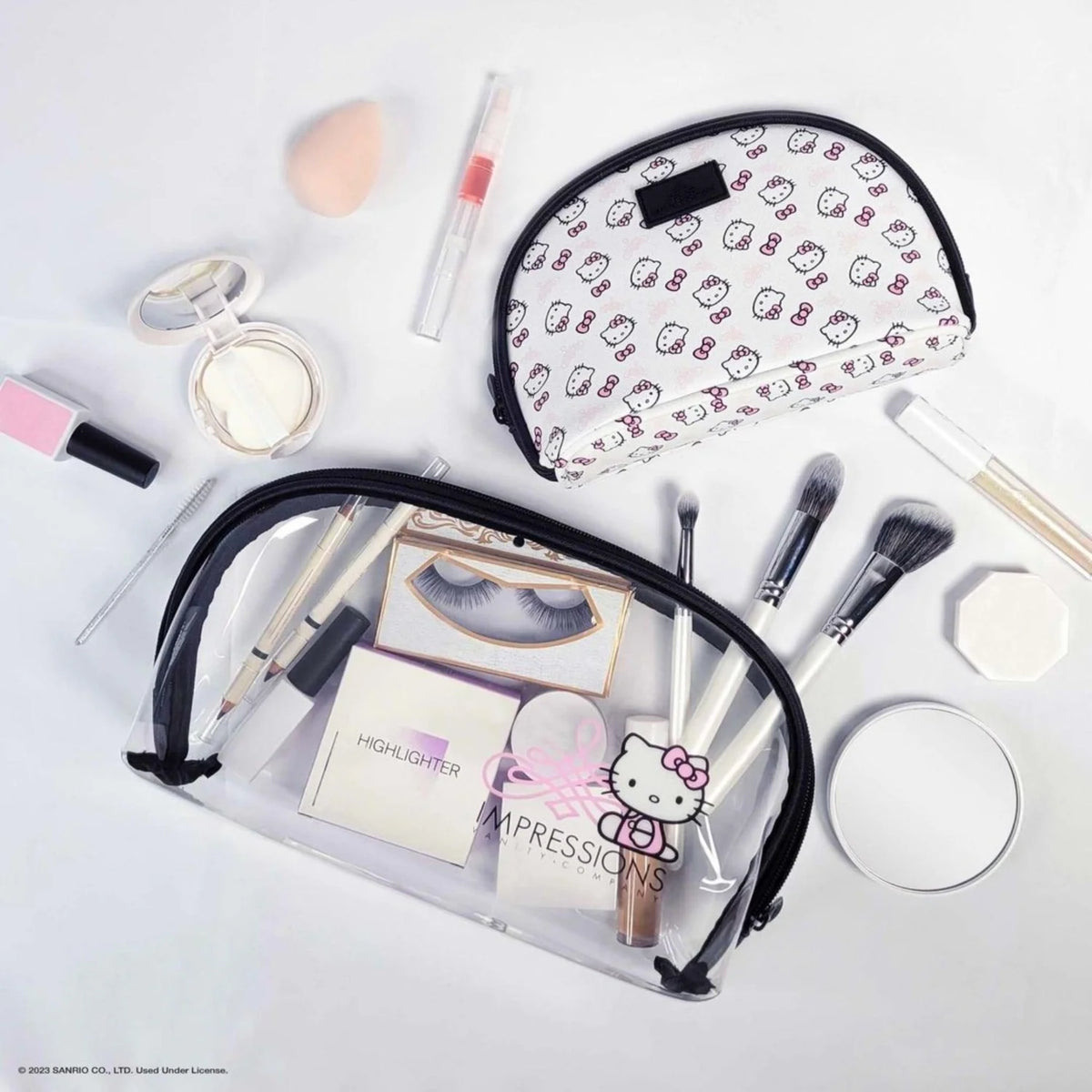 Impressions Vanity Hello Kitty 2 Pcs Nested Clutch Purses, Waterproof Travel Makeup Clutch Bag (White)