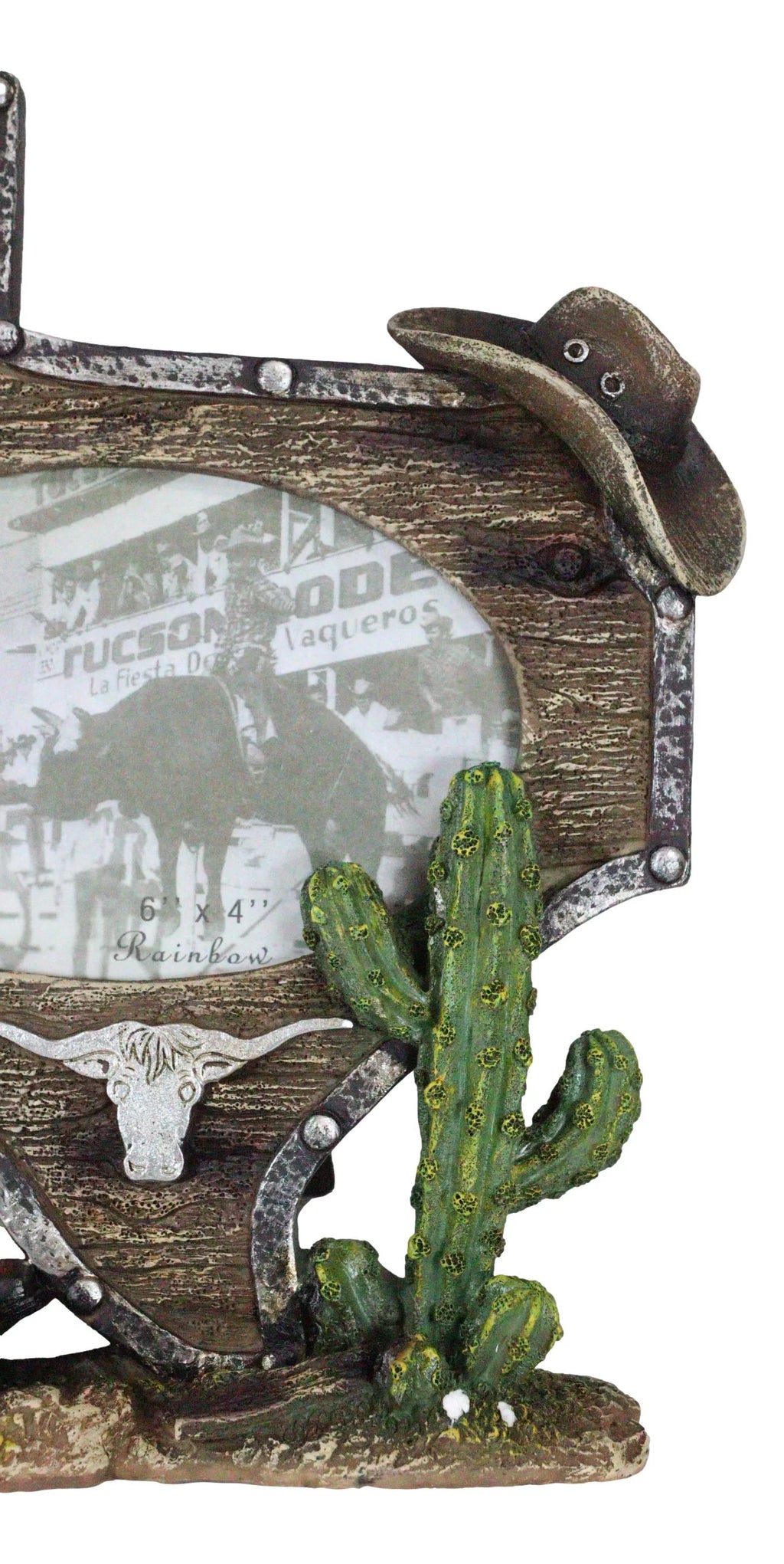 Rustic Western Texas State Map Cowboy Boot Longhorn Cactus Picture Frame 4"X6"