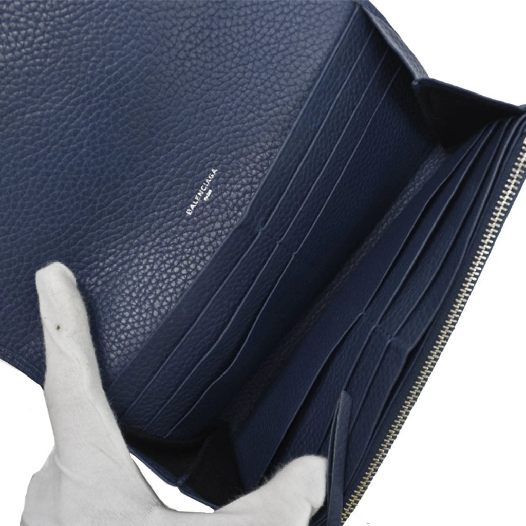 Previously Owned Balenciaga BALENCIAGA long wallet navy leather folio For Her (Good)