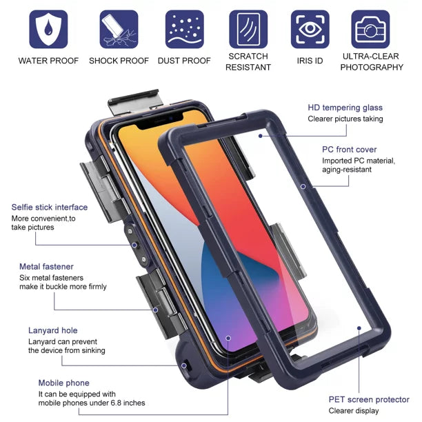 UrbanX Professional [15m/50ft] Swimming Diving Surfing Snorkeling Photo Video Waterproof Protective Case Underwater Housing for Wiko U Feel Lite And all Phones Up to 6.9 Inch LCD with Lanyard