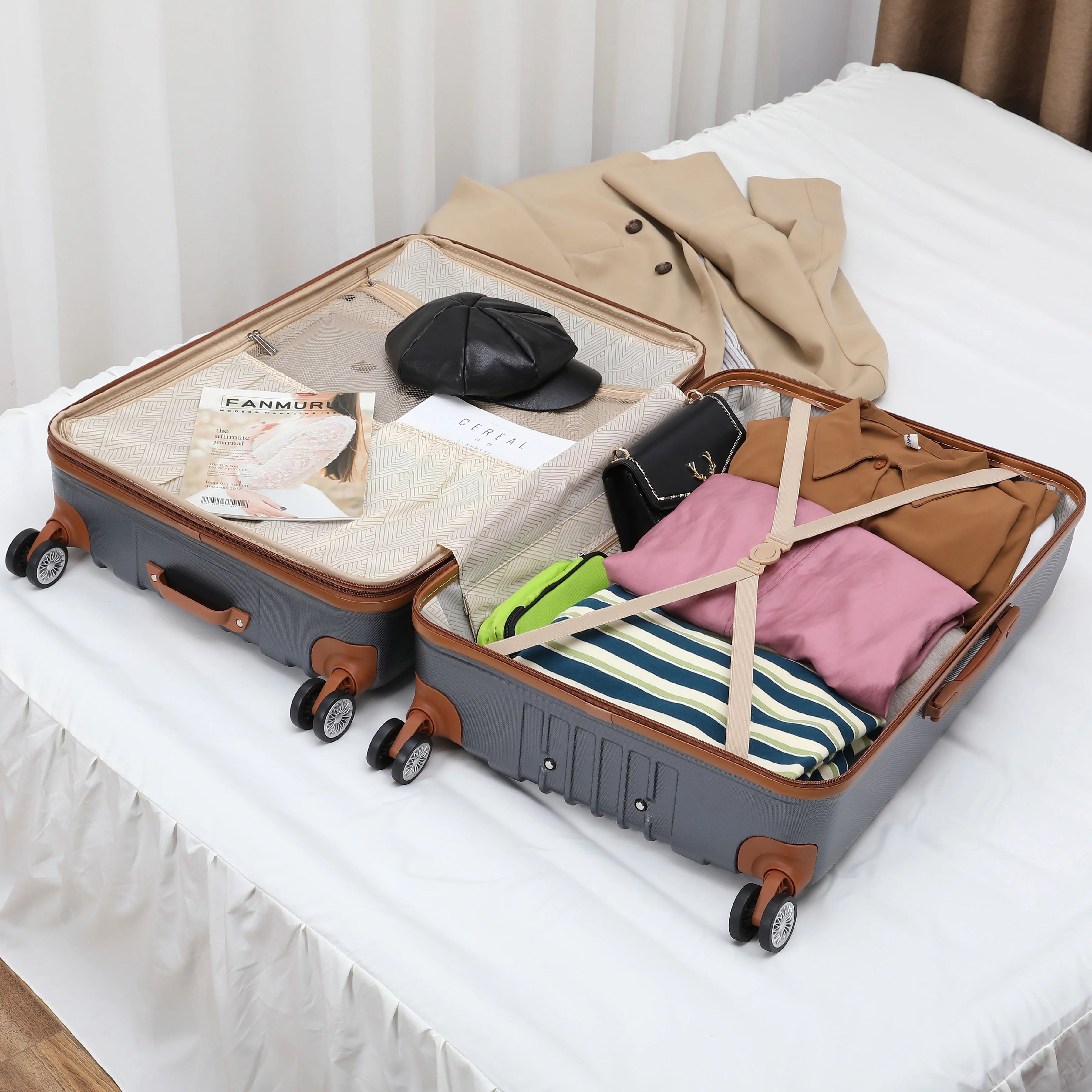 Miami CarryOn Collins 3 Piece Expandable Retro Spinner Luggage Set (Grey)