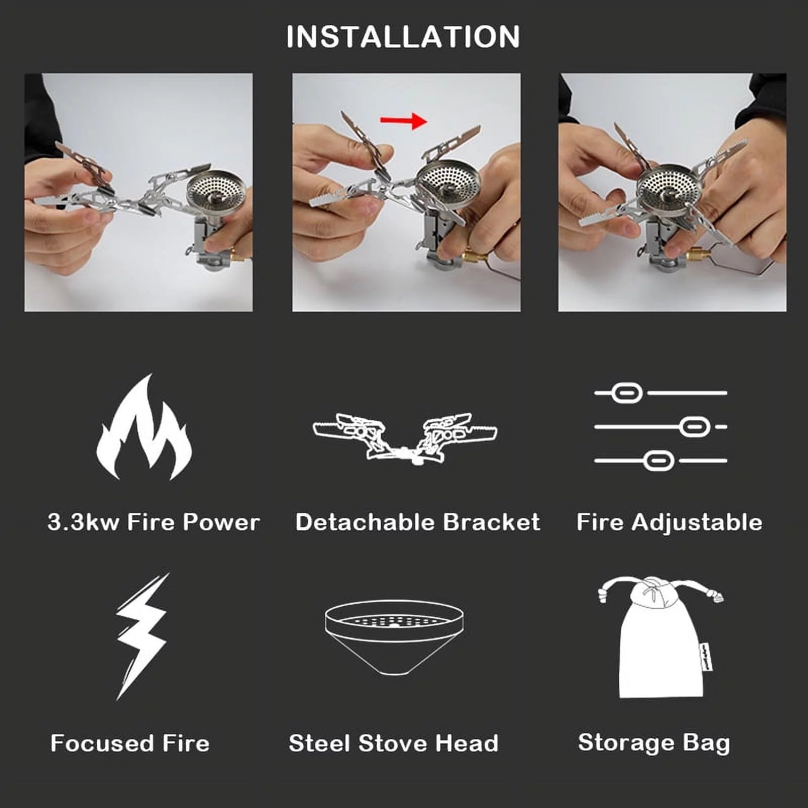CAMPINGMOON 3300W Camping Stove High Efficient Backpacking Stove Camping Split Gas Stove