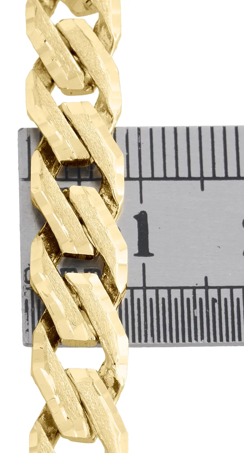 10K Yellow Gold Solid Fancy Link 7.75mm Brushed Matte Texture Mens Bracelet 8.5"