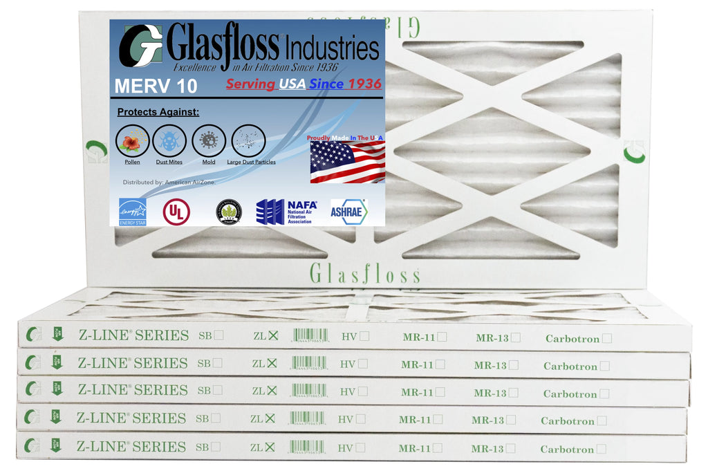 Glasfloss 6x24x1 - MERV 10 -Qty:6 - Furnace Air Filter - Made in USA (Actual Size: 5.5 x 23.5x7/8 inch)