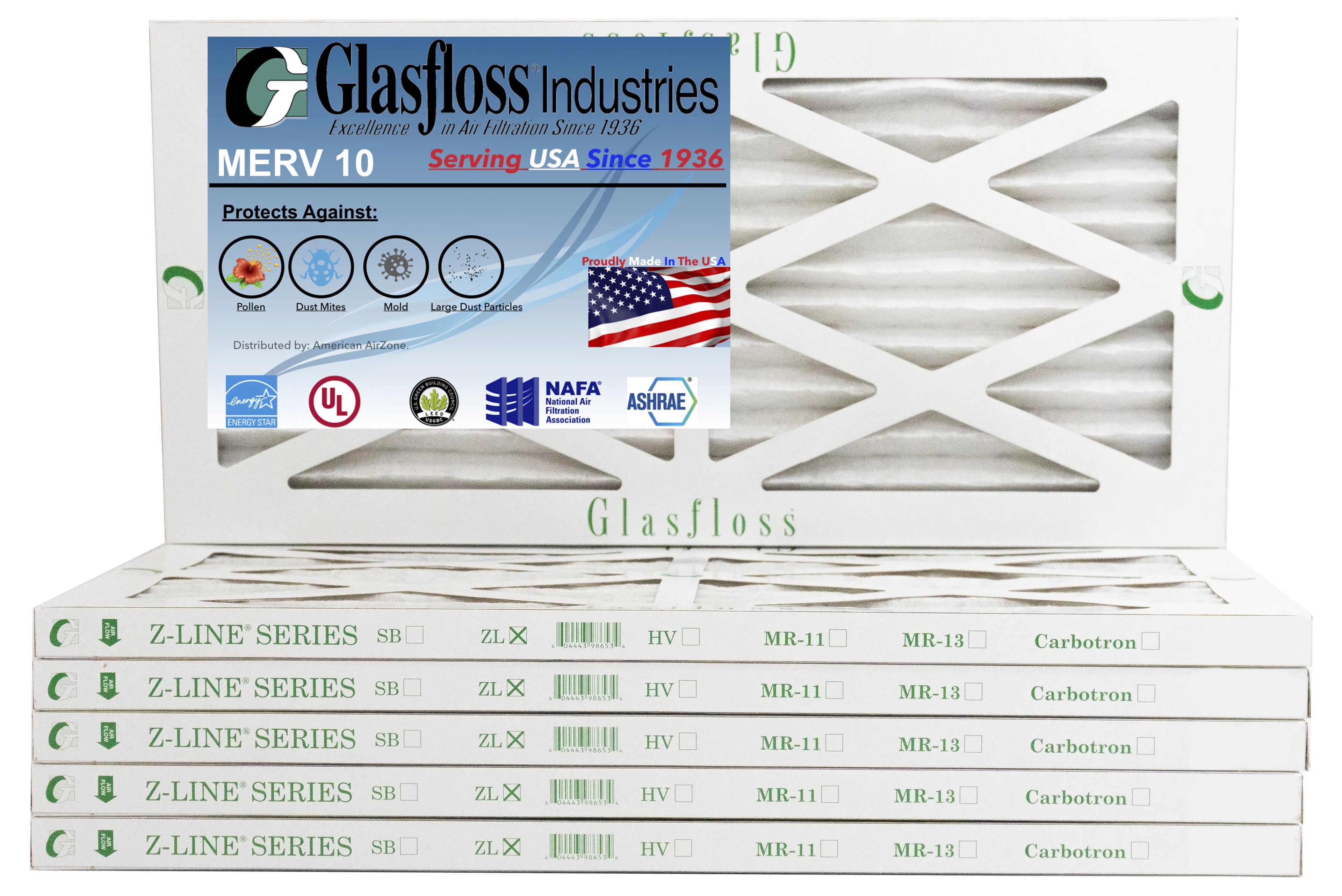 Glasfloss 6x24x1 - MERV 10 -Qty:6 - Furnace Air Filter - Made in USA (Actual Size: 5.5 x 23.5x7/8 inch)