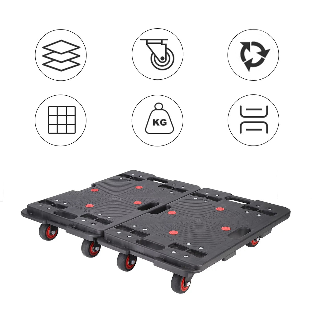 Homhougo—2PCS Portable Folding Hand Truck 330 Lbs Capacity 4 Rotate Wheels Transport Trolley Luggage Cart for Home Office Travel Black 2pcs