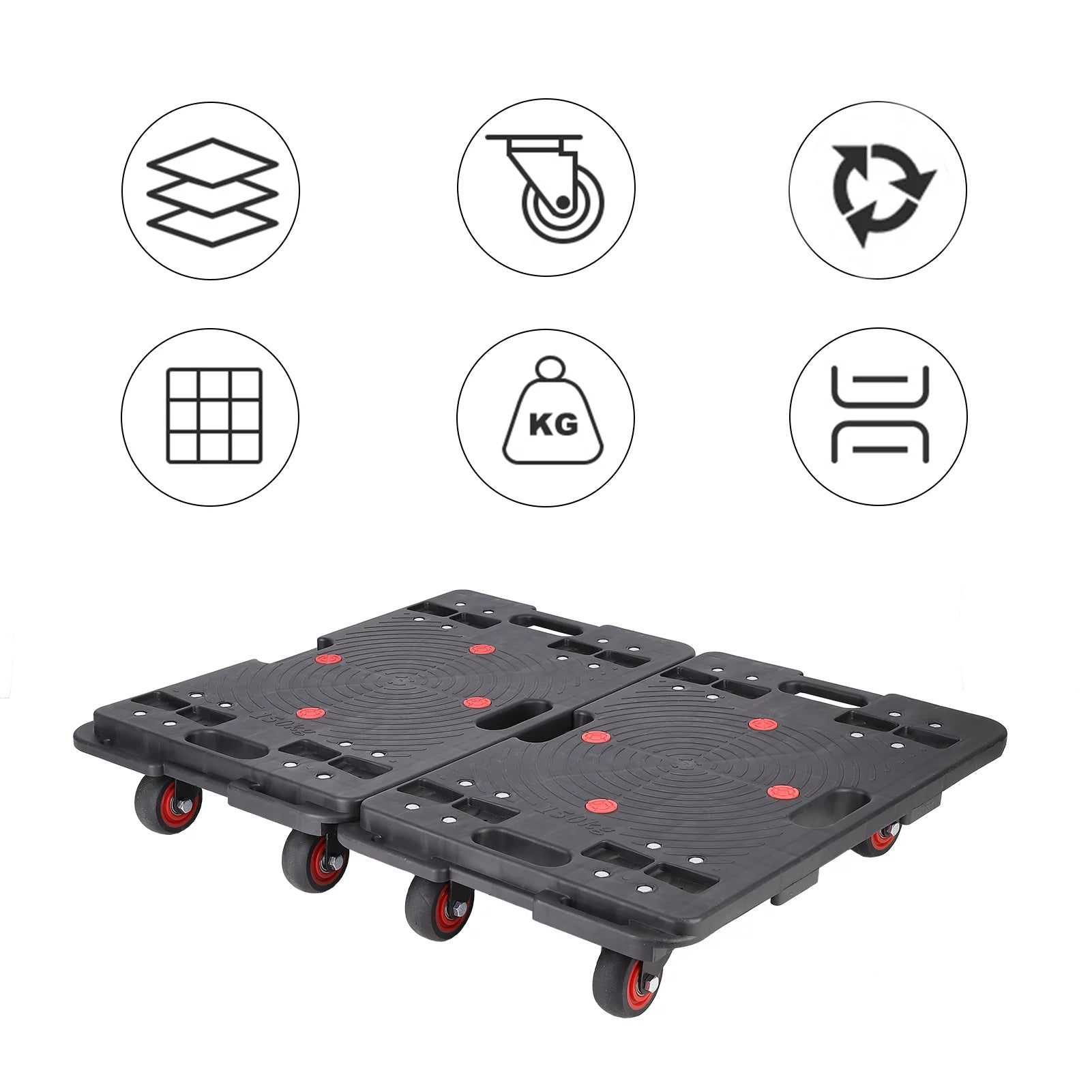 Homhougo—2PCS Portable Folding Hand Truck 330 Lbs Capacity 4 Rotate Wheels Transport Trolley Luggage Cart for Home Office Travel Black 2pcs