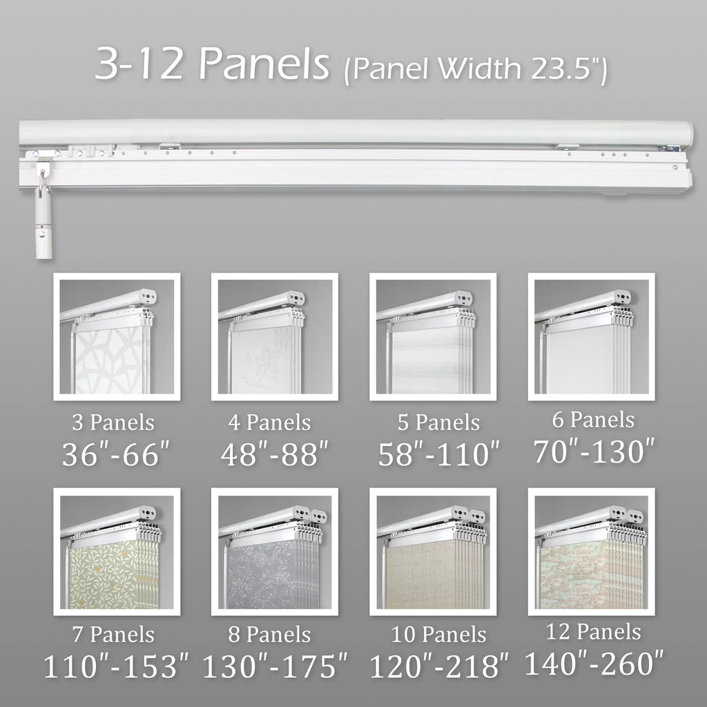 InStyleDesign  4-Panel Single Rail Panel Track Extendable 48"-88"W x 94"H, Panel width 23.5", Pier White, Charc - 88"W x 94"H White Track