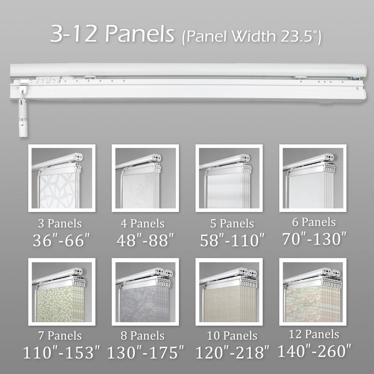 InStyleDesign  4-Panel Single Rail Panel Track Extendable 48"-88"W x 94"H, Panel width 23.5", Pier White, Charc - 88"W x 94"H White Track