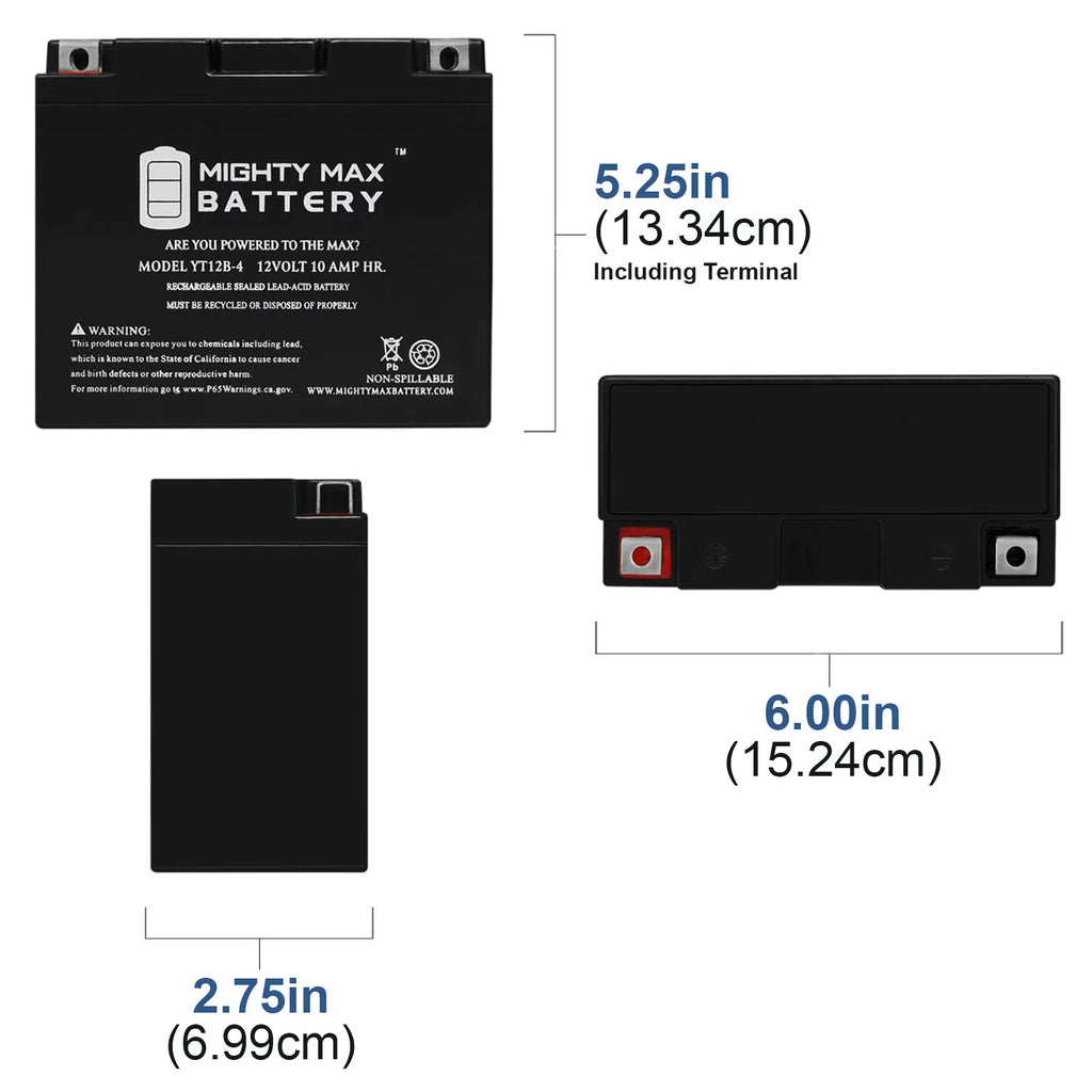 YT12B-4 12V 10Ah Replacement Battery compatible with Adventure Power UT12B-4 - 8 Pack