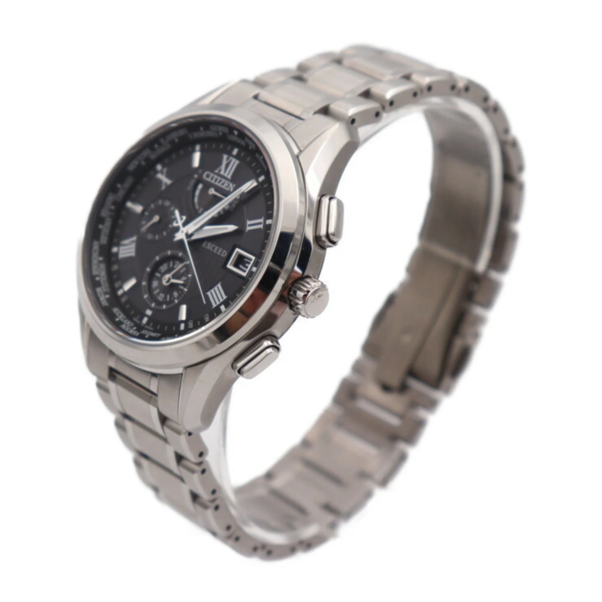 Secondhand CITIZEN Citizen EXCEED Exceed Watch H820-T023916 Titanium Silver Black Dial Eco Drive Solar Radio (Good)