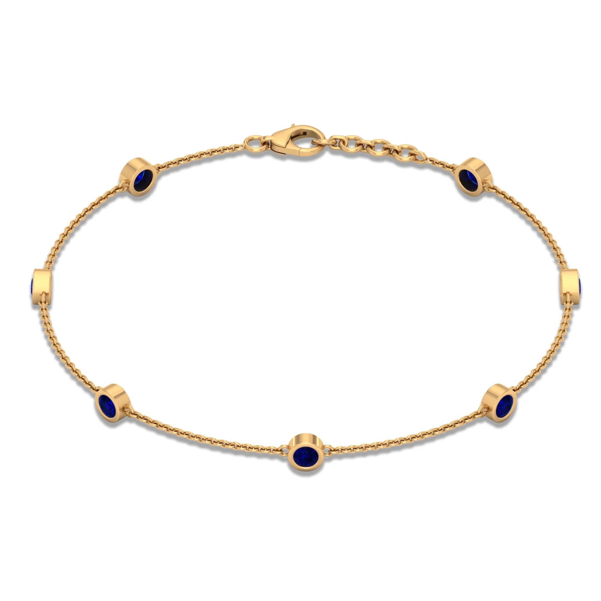 Lab Created Blue Sapphire Station Chain Bracelet For Women - 1 CT - AAAA Grade, 14K Yellow Gold, 7.5 inches