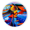 YKCG Modern Impressionism Oil Painting on Canvas Sea Boats Ships Round Beach Towel Beach Mats Beach Shawl Beach Blanket with Tassels Beach Throw Towel Yoga Mat