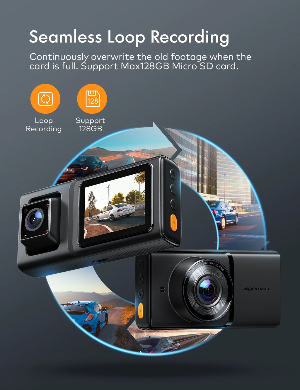APEMAN C680 Dual Dash Cam for Cars, Full HD 1080P Front and Interior Dash Camera with IR Night Vision