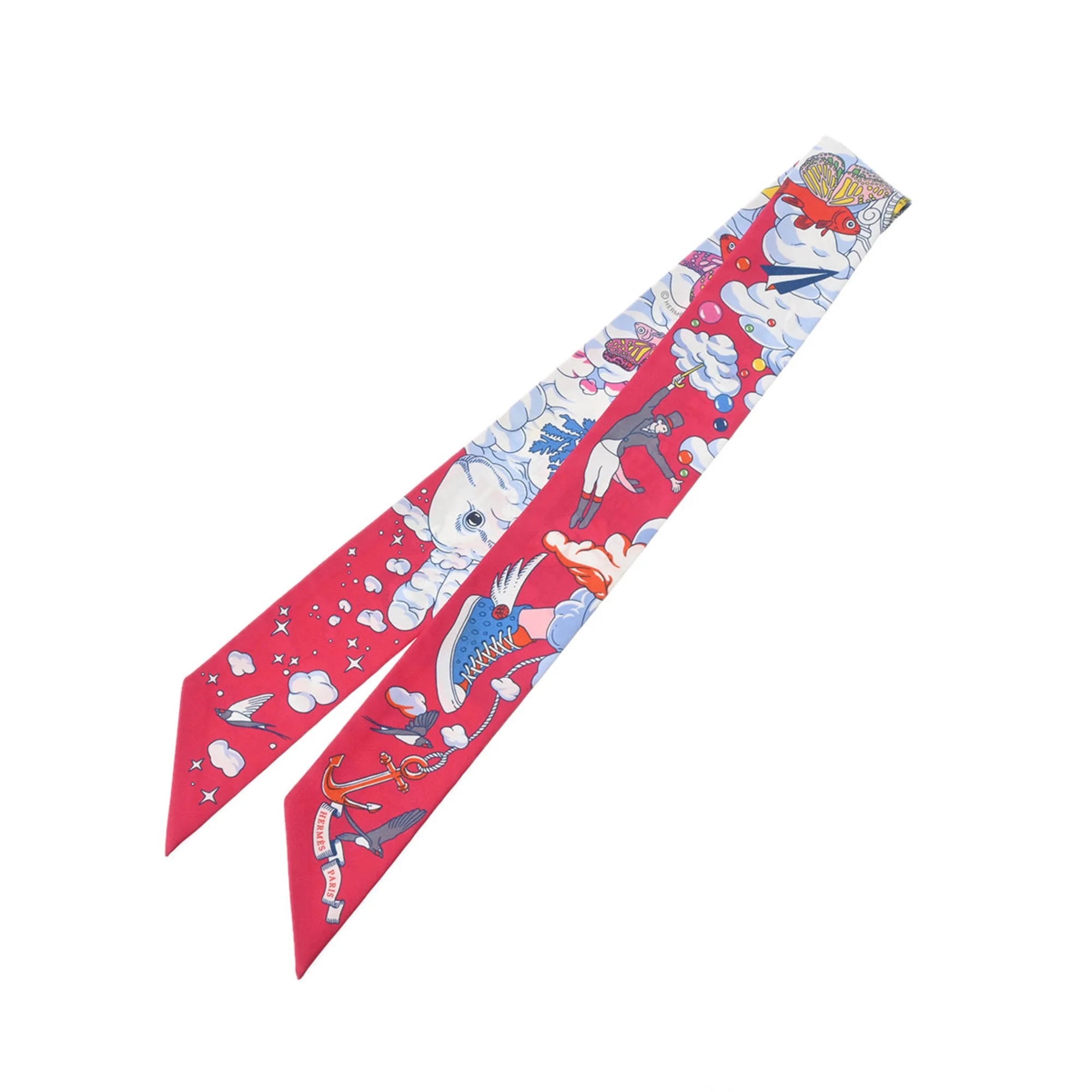Used HERMES Twilly SUR MON NUAGE Pink/Multicolor 063900S For Her 100% Silk Scarf Muffler (Good)