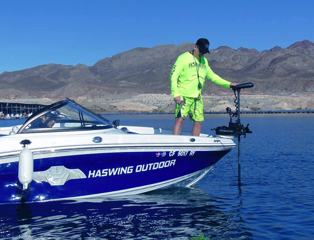 HASWING OUTDOOR Electric Trolling Motor 12V 55LB 48 Inch Shaft Cayman B Bow Mount Boat Fishing Saltwater Freshwater with Remote Control and Quick Release Bracket