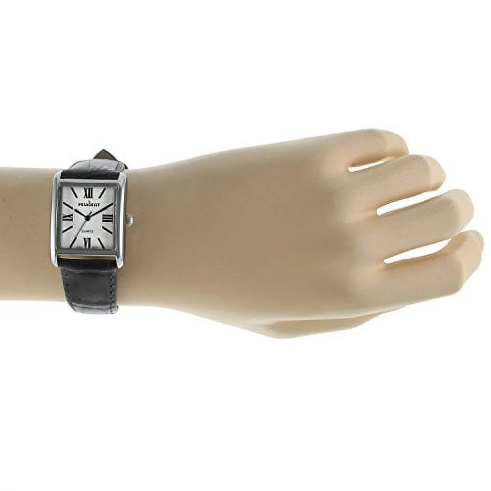 peugeot For Her silver tank roman numeral blue leather band watch 3036bl