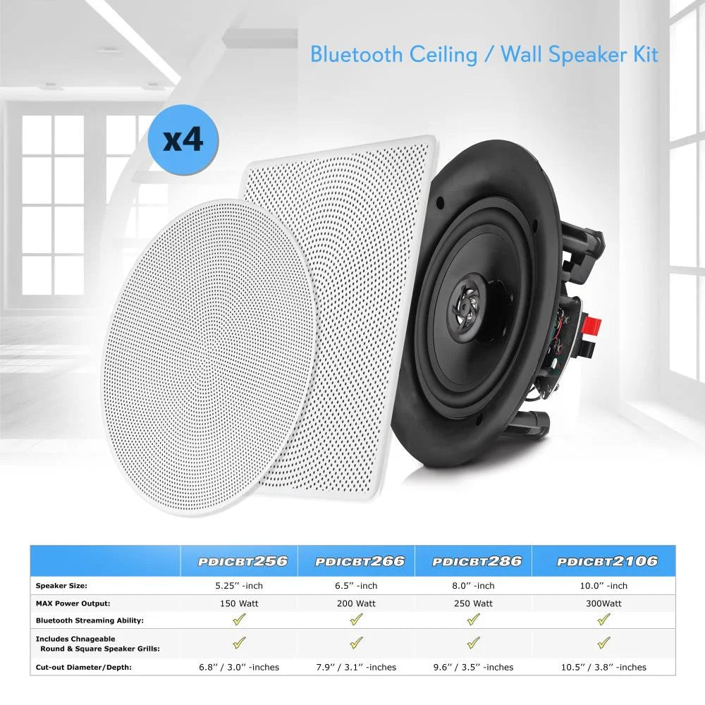 Pyle Audio 6.5 In 2 Way 200W Flush Mount Bluetooth Ceiling Wall Speakers (8 Pk)
