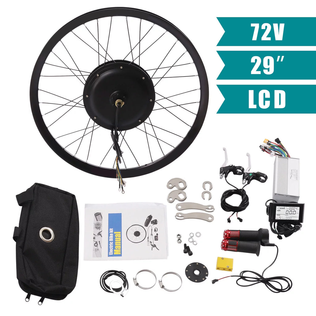 DENEST 29" Electric Bicycle Conversion Kit 72V 2000W E-bike Motor+ Rear Wheel And LCD