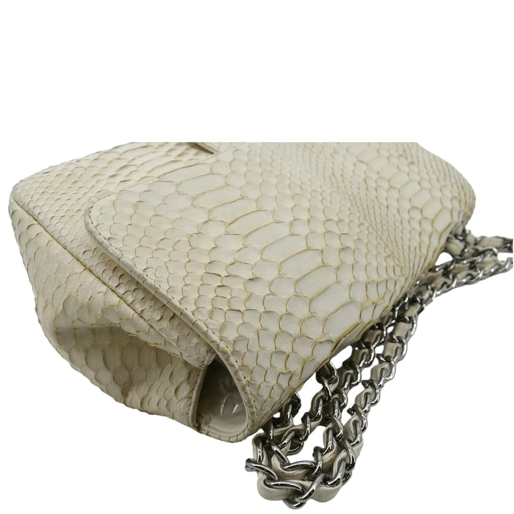Used CHANEL Flap Python Leather Crossbody Bag Ivory