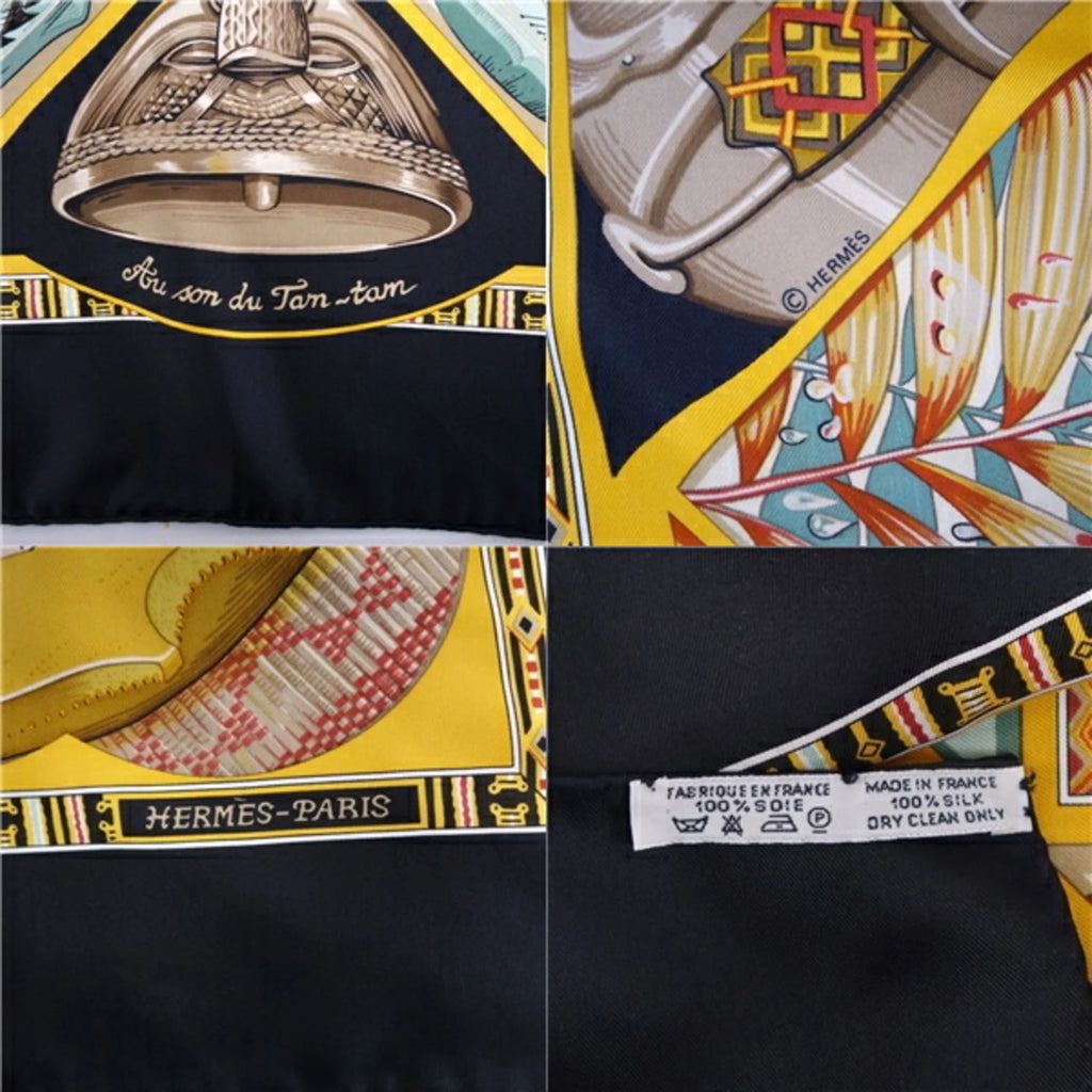 Previously Owned HERMES Scarf Muffler Carre 90 Au Son du Tam To the sound of tam 100% silk ladies multi color (Good)
