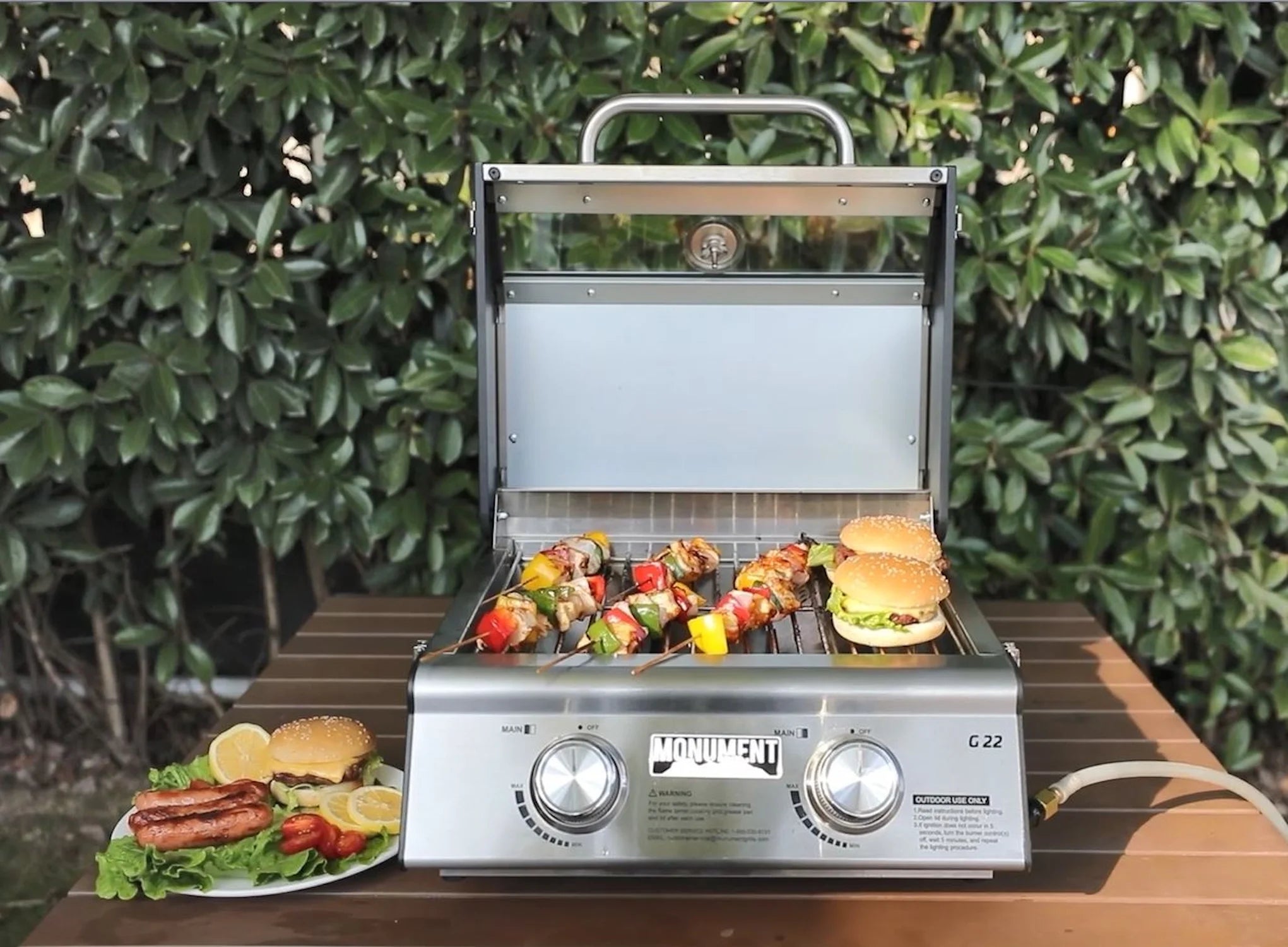 Monument Grills Portable 2-Burner Tabletop Propane Gas Grill in Corrosion-free Alloy with Locking Clearview Lid