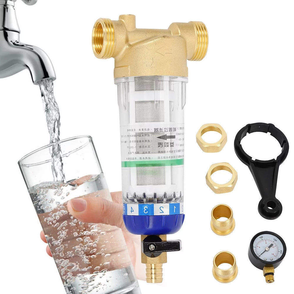Reusable Spin Down Sediment Water Filter Home Water Filter for Remove Sediment Sand Water Pipe Pre-filter 50℃ Water Filter