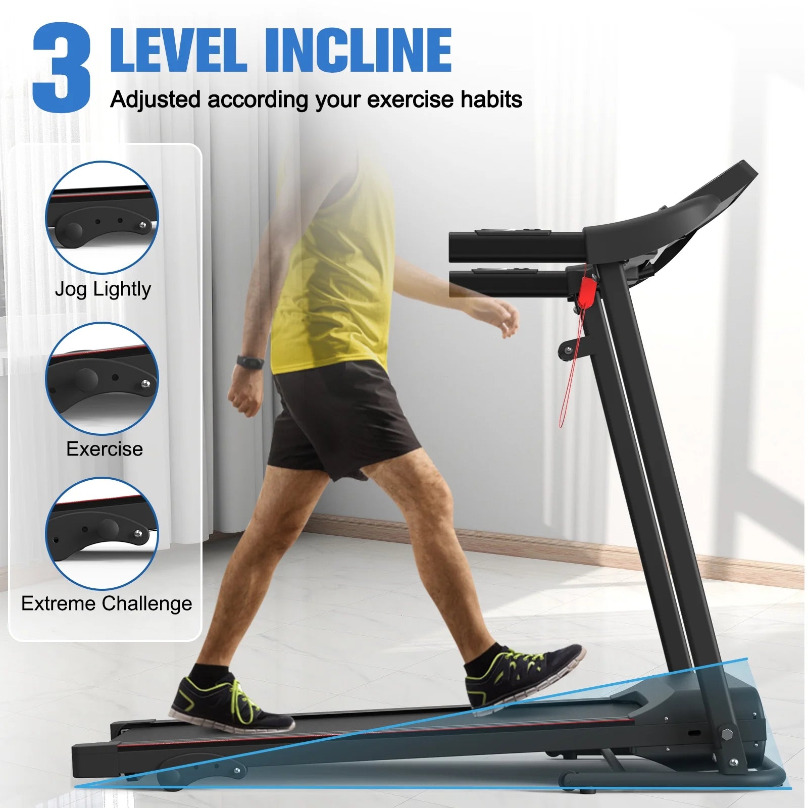 Relife Sports Foldable Treadmill with Incline 220lbs Walking Pad, 0.5-7.5mph, Black