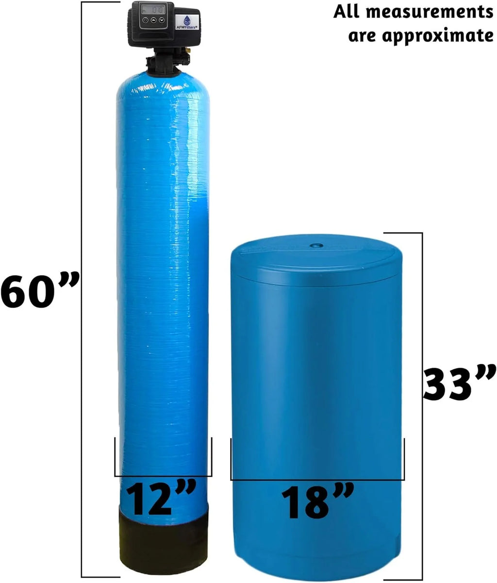 AFWFilters 2 cubic Foot 64k Whole Home Water Softener with Durable 10% Crosslink Resin, 3/4" Plastic MNPT Connection, and Blue Tanks