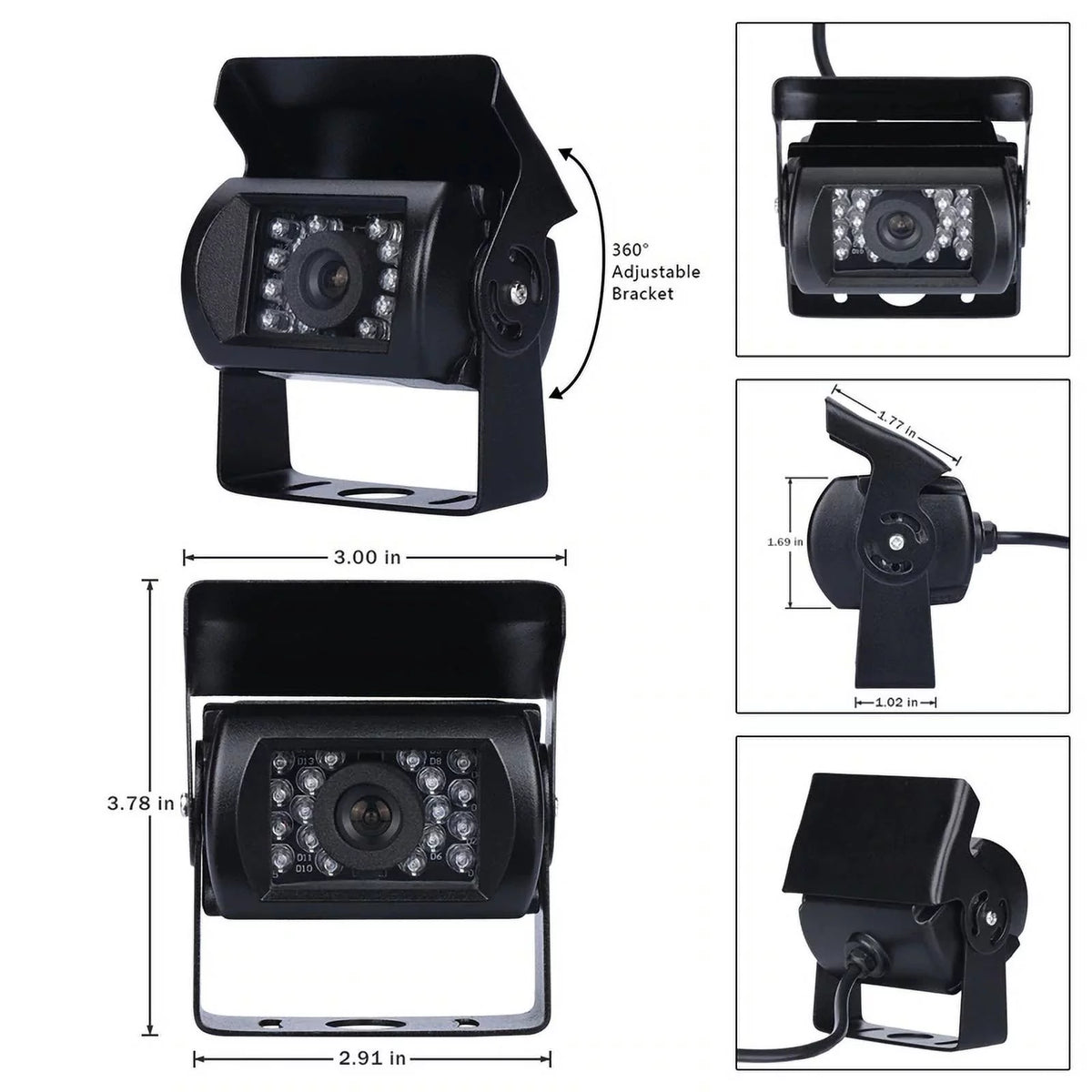 12V/24V parking system 7inch TFT LCD Car Monitor IR with 18 LED camera for Bus RV Car Van Truck reverse Night Vision+32 feet cable