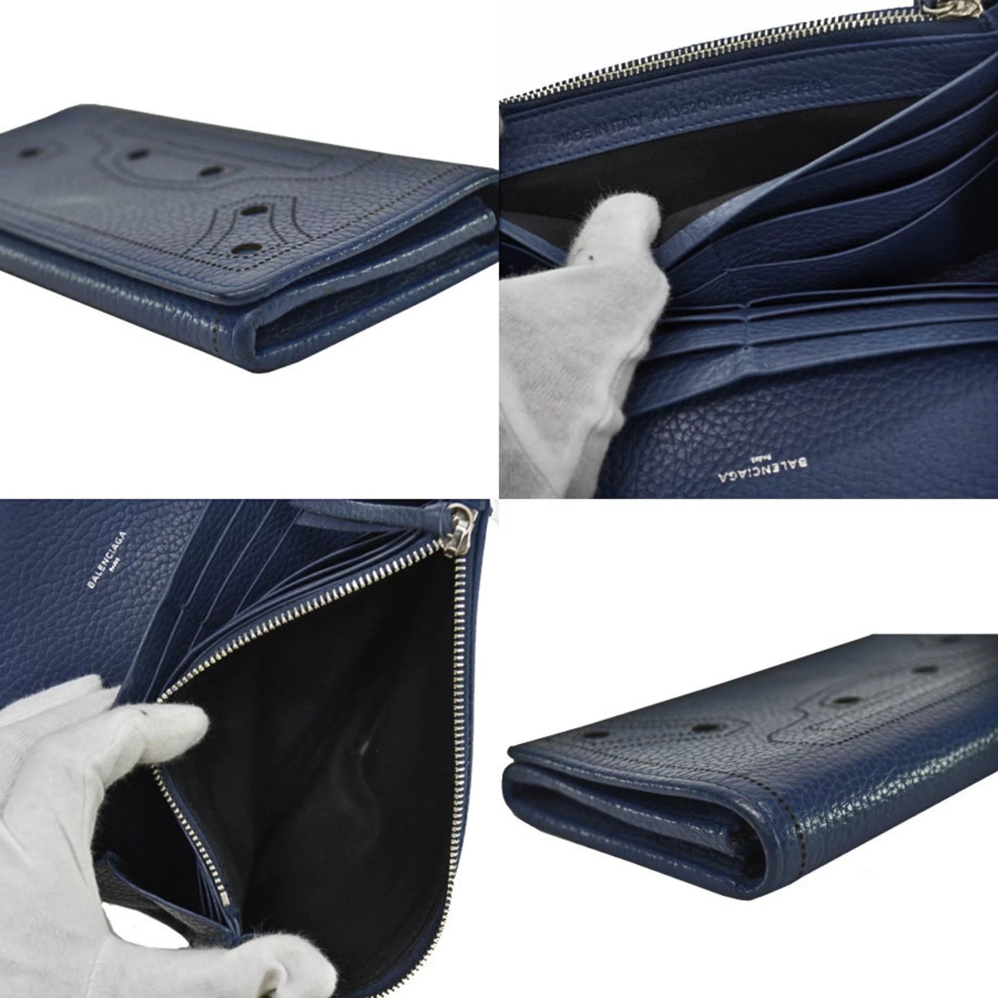 Previously Owned Balenciaga BALENCIAGA long wallet navy leather folio For Her (Good)