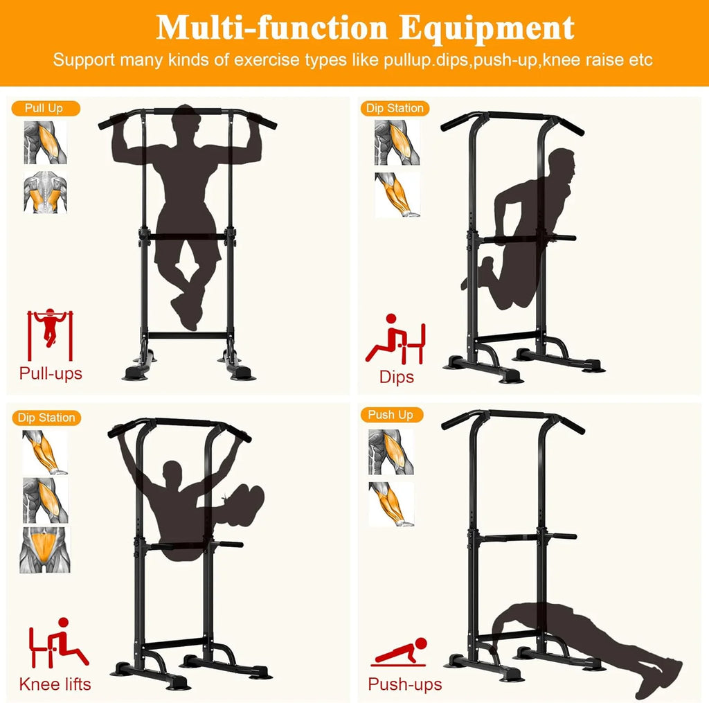 SOGES Power Tower Adjustable Height Workout Pull up and Dip Stand Station, Multi-Function Home and Gym, Black