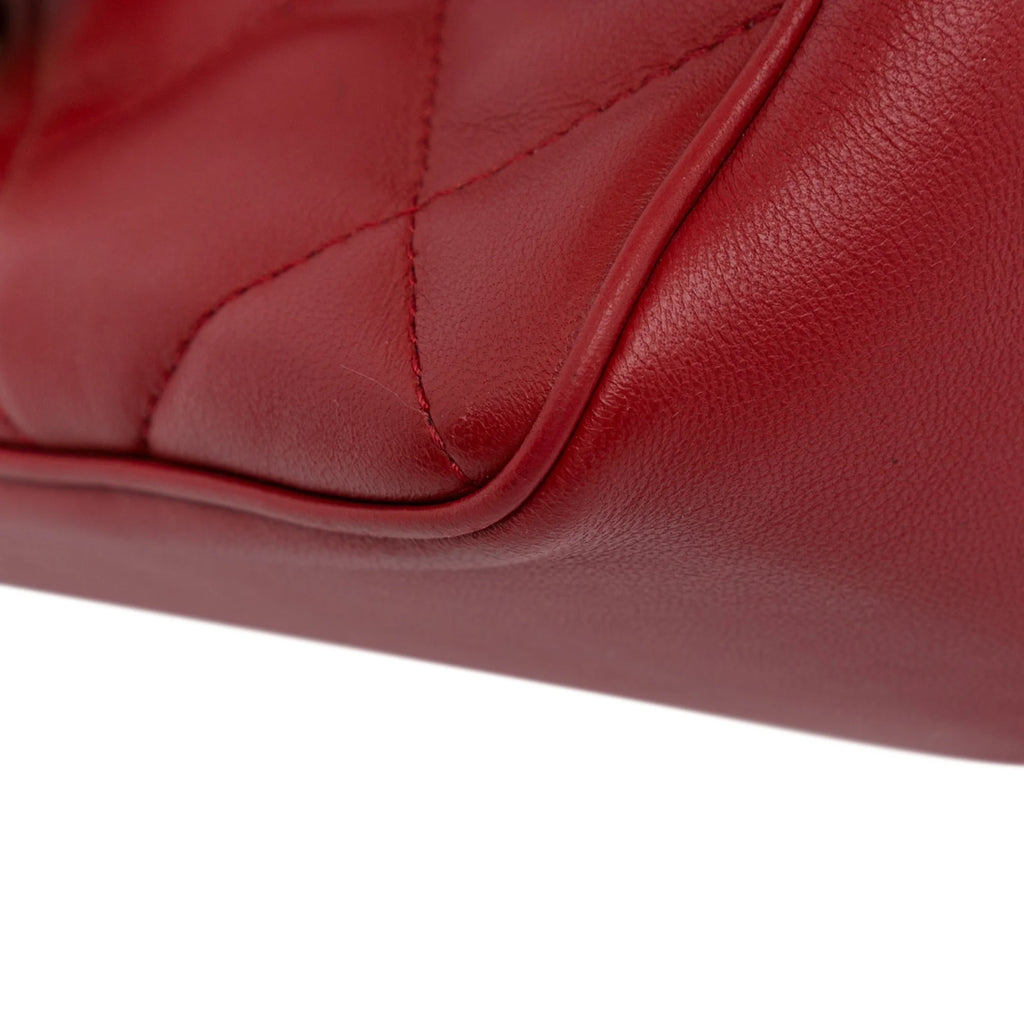 Previously Owned Authenticated Chanel Small Easy Carry Flap Bag Lambskin Leather Red Satchel Unisex (Good)