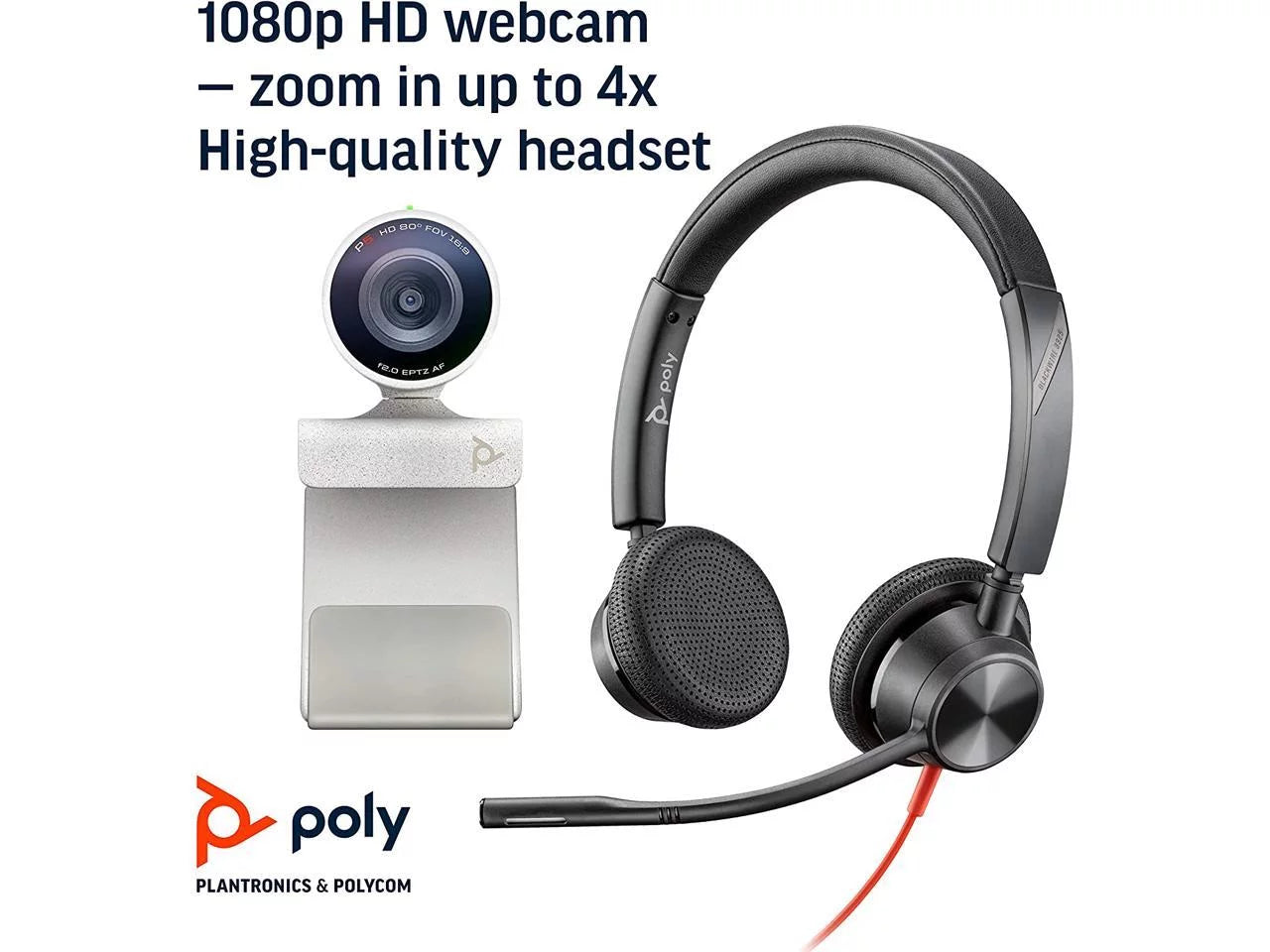 Poly - Studio P5 Webcam with Blackwire 3325 Headset Kit (Plantronics + Polycom) - 1080p HD Professional Video Conferencing Camera & Stereo Audio Wired Headset USB-A - Certified for Zoom & Teams