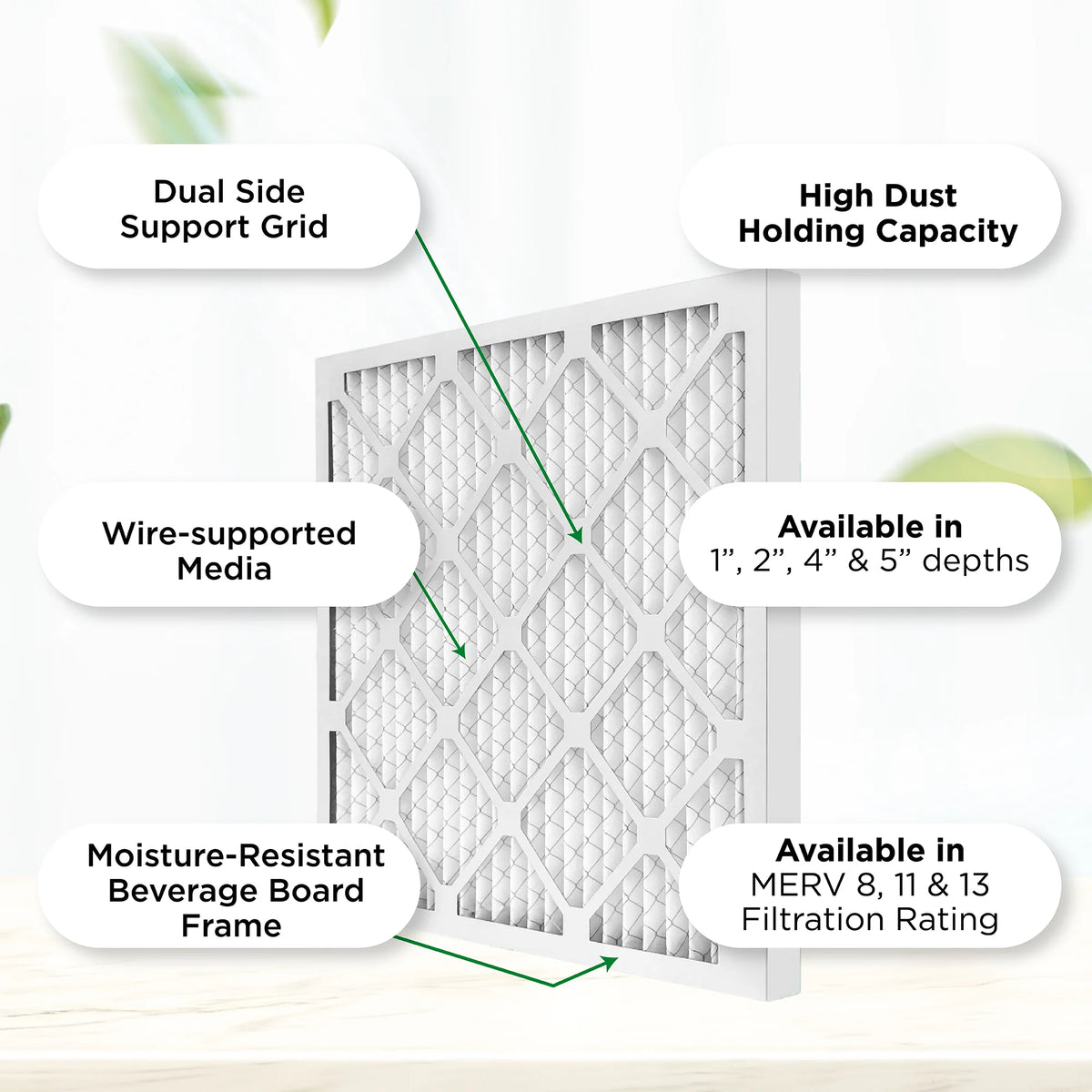 18x24x2 MERV 11, MPR 1000 Pleated AC Furnace 2" Air Filters by Pamlico. Case of 12. Actual Size: 17-3/8 x 23-3/8 x 1-3/4