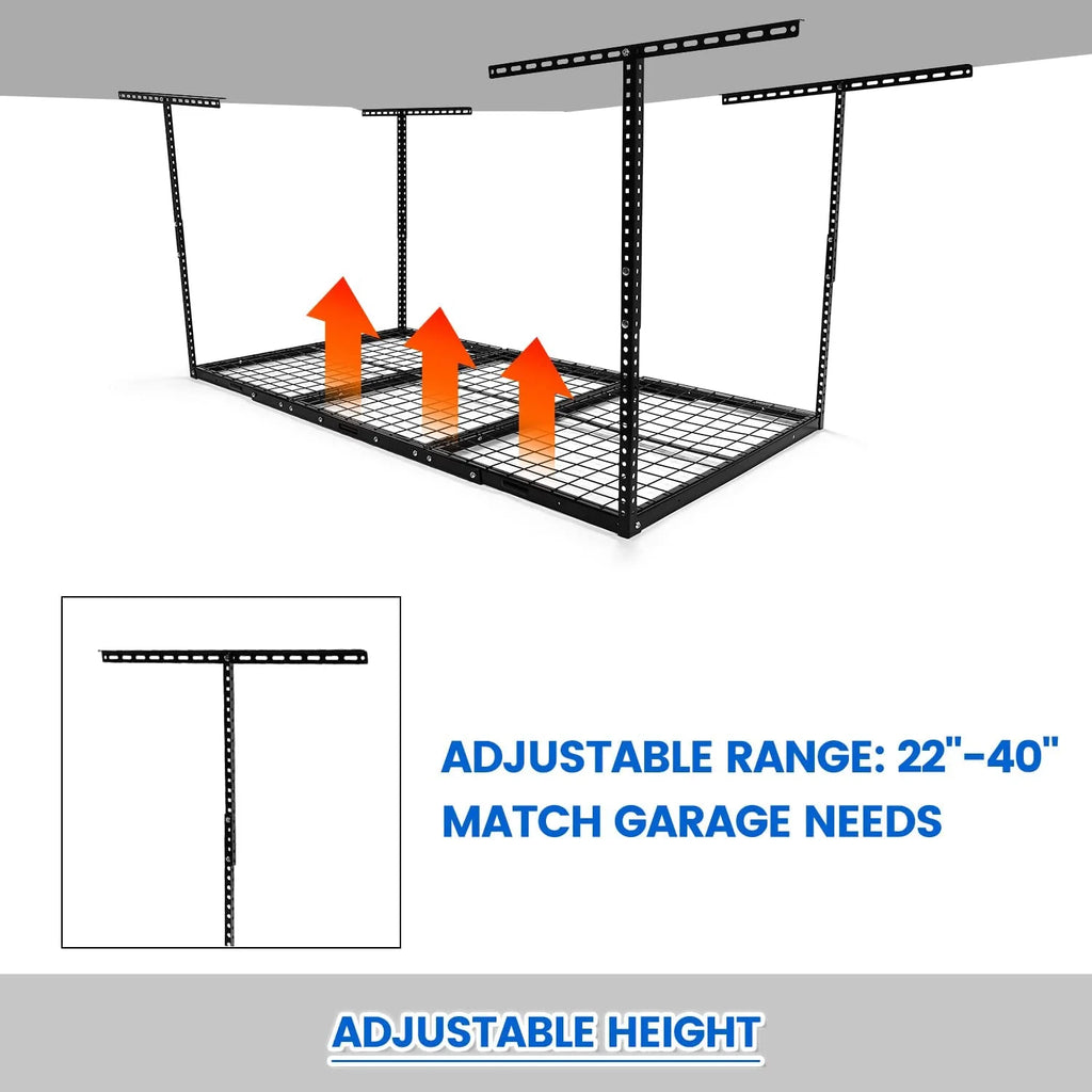HECASA 3FT X 6FT Overhead Storage Rack Heavy Duty 72" x 36" Mounted Ceiling Rack Shelf Black Alloy