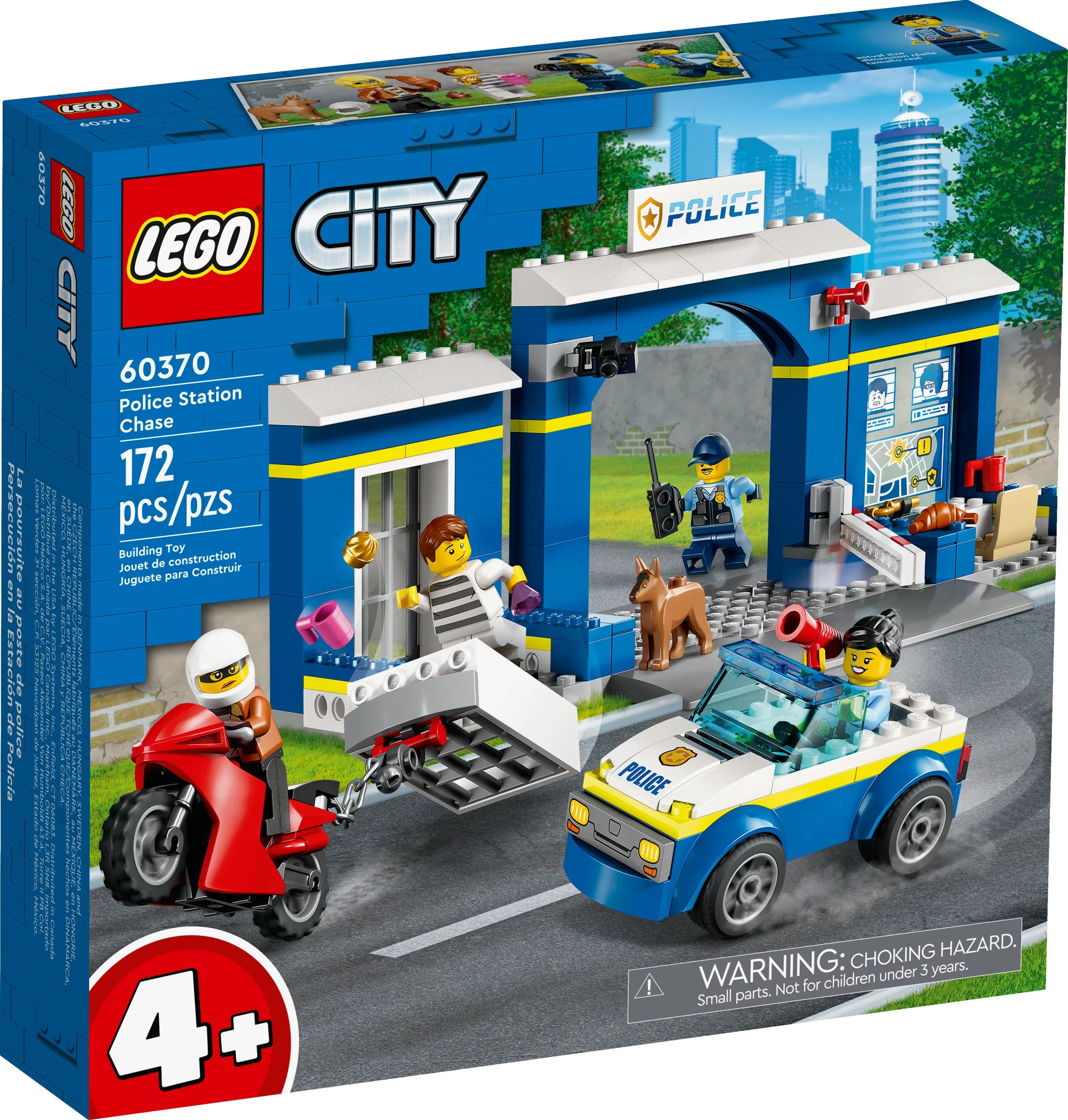 LEGO City Police Station Chase 60370, Playset with Car Toy and Motorbike, Breakout Jail, 4 Minifigures and Dog Figure, Toys for Kids 4 Plus Years Old