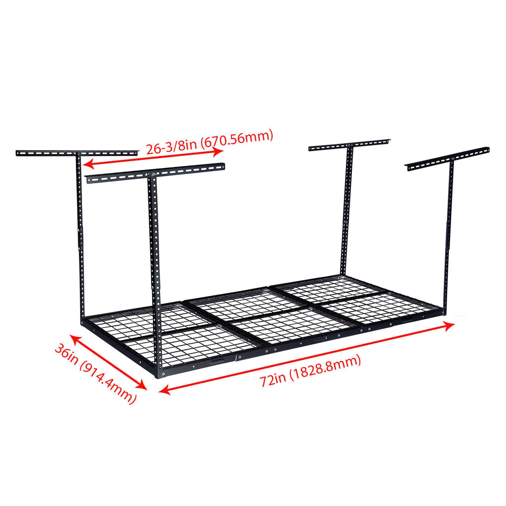 HECASA 3FT X 6FT Overhead Storage Rack Heavy Duty 72" x 36" Mounted Ceiling Rack Shelf Black Alloy