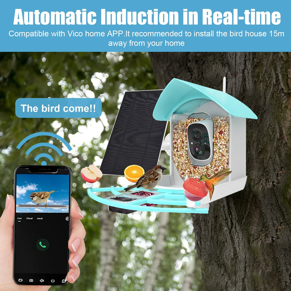 Bird Feeder with Camera, 1080HD Smart Bird Feeder with PIR Motion Detection AI Intelligent Recognition for Bird Watching, with Squirrel Deterrent for Bird Lover