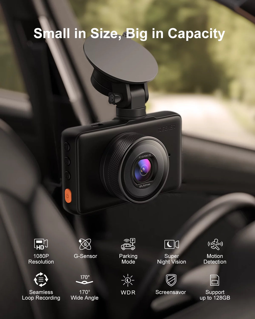 iZEEKER Dash Cam GD100 1080P Car Dash Camera, 3" LCD Screen 170° Wide Angle, G-Sensor, Accident Record, Loop Recording,Black