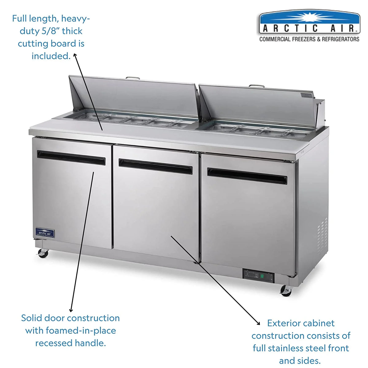 Arctic Air AST72R 71.5-Inch 3-Door Refrigerated Sandwich/Salad Prep Table, 115v