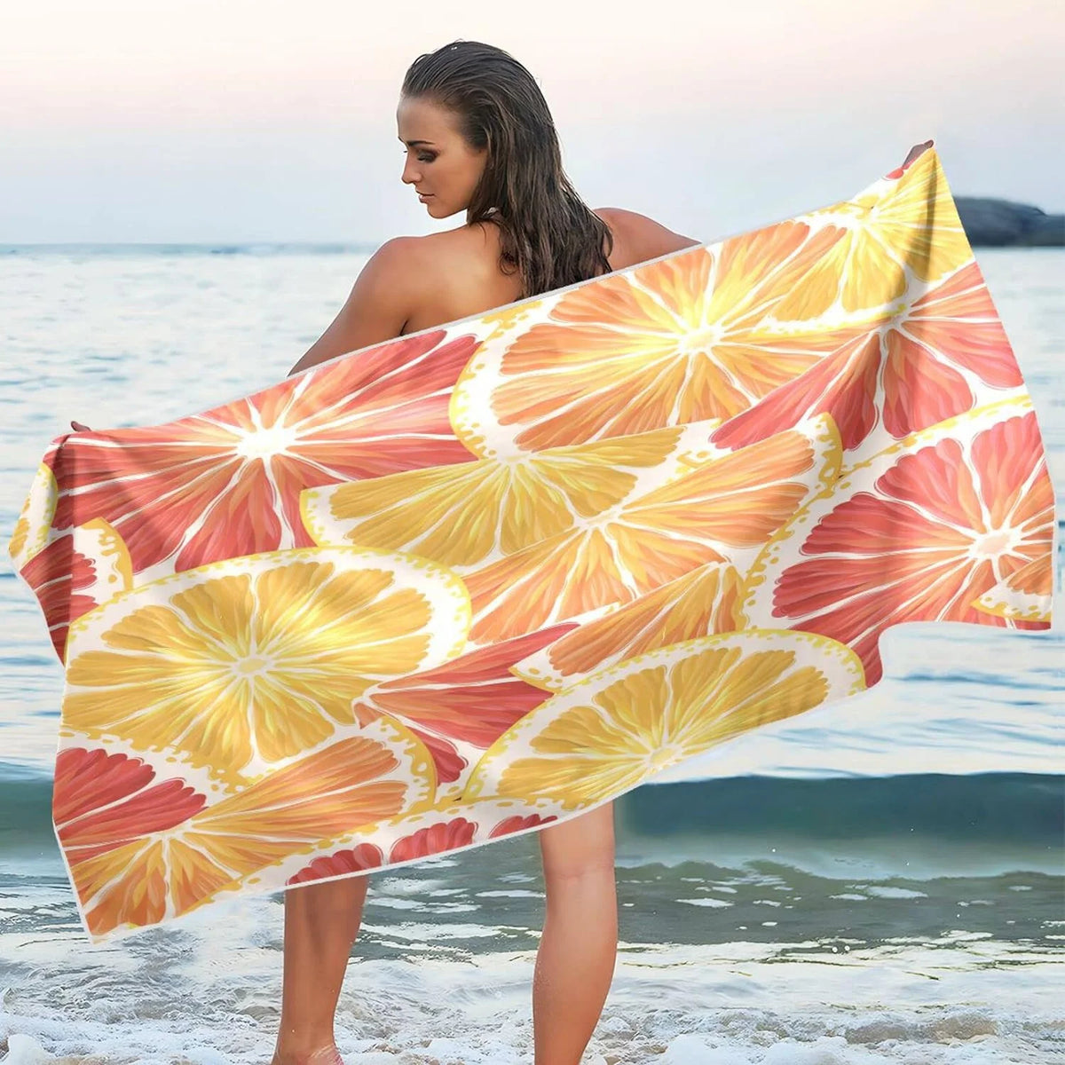 Bestwell Lemon Grapefruit Beach Towel - Super Absorbent Oversized Travel Towels - Lightweight Compact Quick Dry Towel for Swimming Camping Holiday （402）