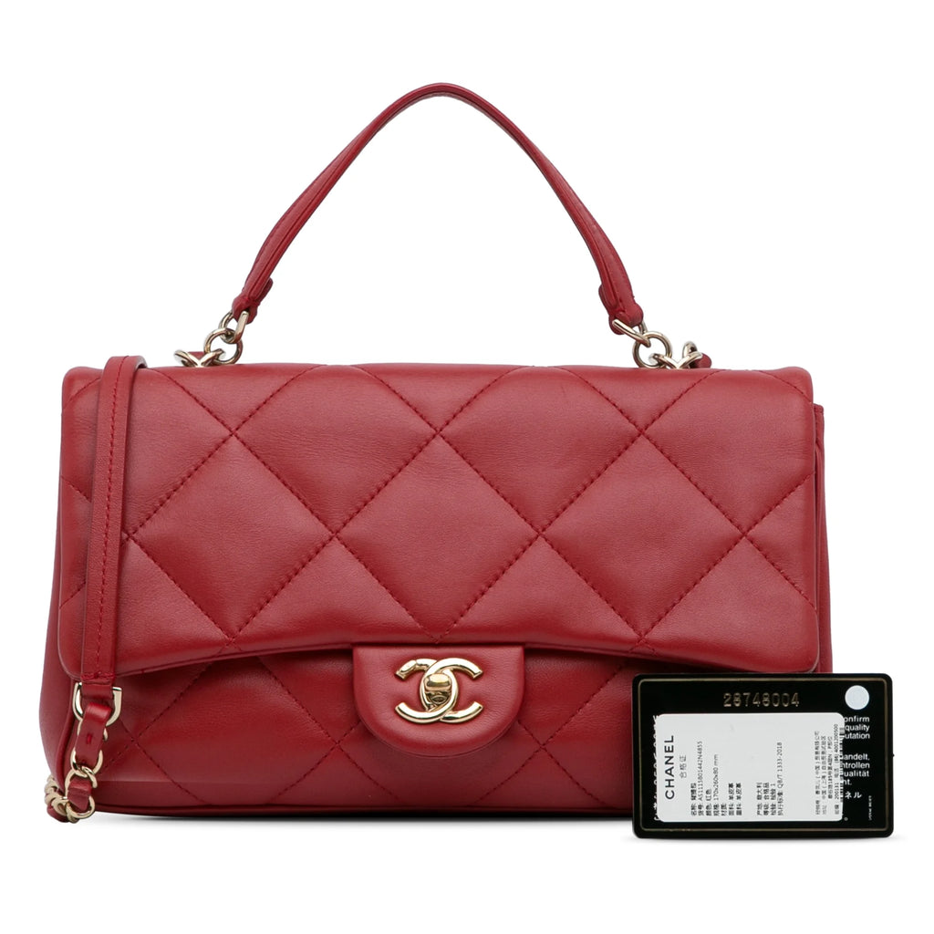 Previously Owned Authenticated Chanel Small Easy Carry Flap Bag Lambskin Leather Red Satchel Unisex (Good)