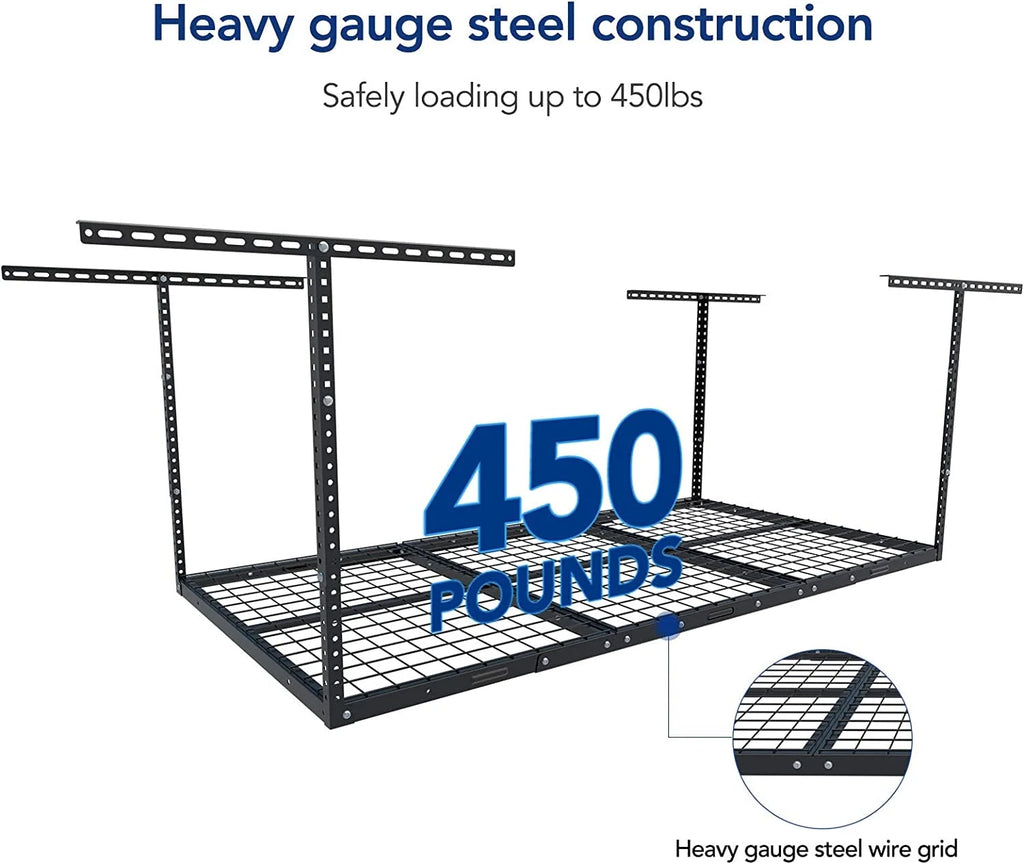 HECASA 3FT X 6FT Overhead Storage Rack Heavy Duty 72" x 36" Mounted Ceiling Rack Shelf Black Alloy