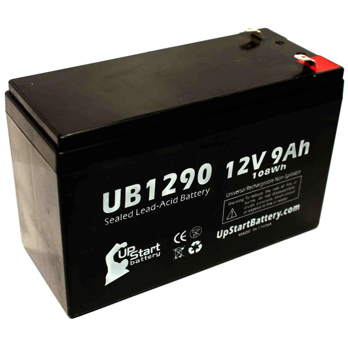 Compatible Dyna Cell WP6.512 Battery - Replacement UB1290 Universal Sealed Lead Acid Battery (12V, 9Ah, 9000mAh, F1 Terminal, AGM, SLA) - Includes TWO F1 to F2 Terminal Adapters